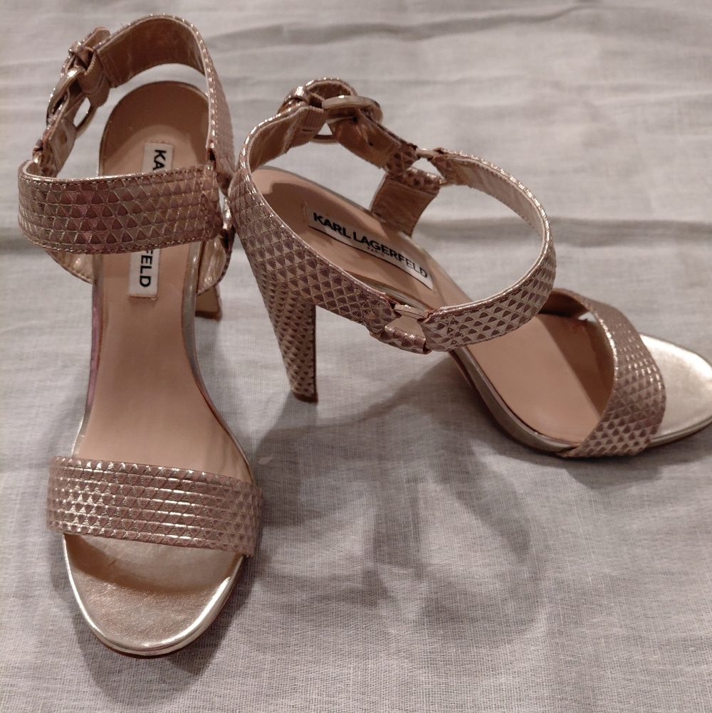 Karl Lagerfeld Cieone Muted Metallic Gold Heeled Sandals - Picture 2 of 9